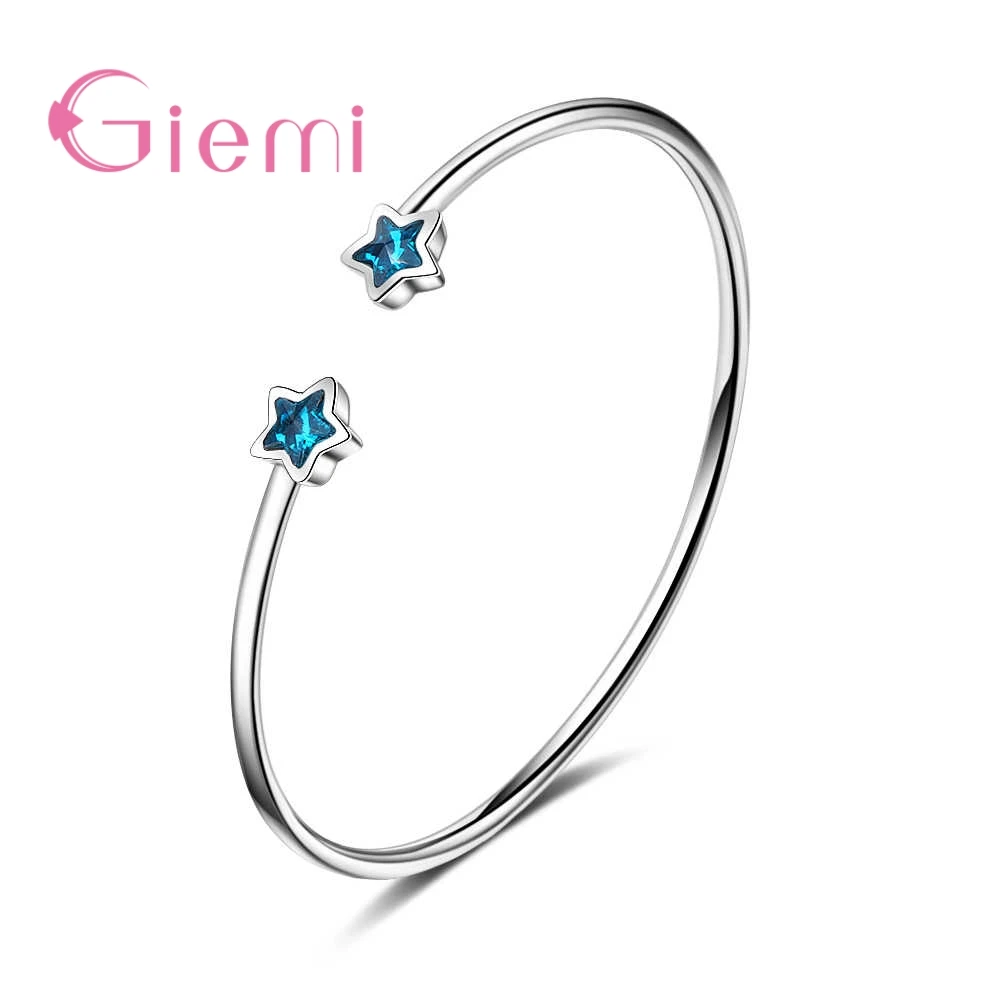 

Genuine Good 925 Sterling Silver Bracelets For Women Ladies Popular Bule Star Cubic Zirconia Jewelry Crystal Present