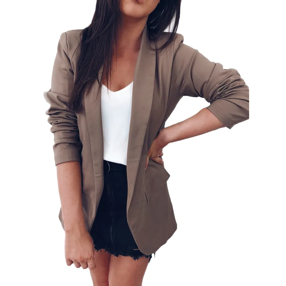New arrival womens solid color coats jackets Women Mini Suit Casual Long Sleeve Open Front Work