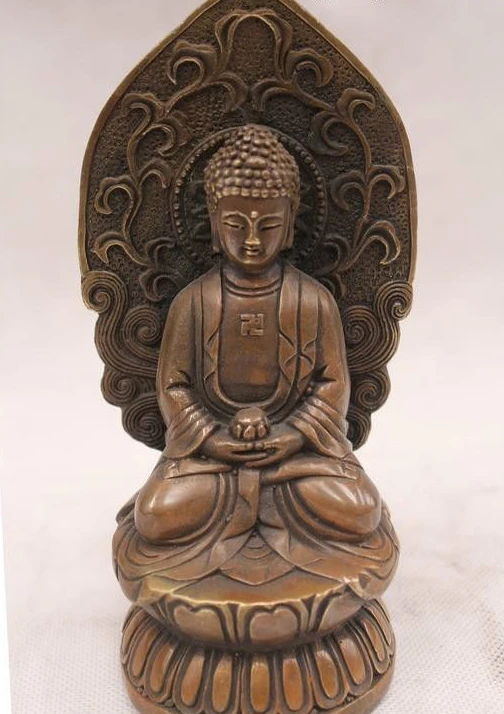 

7"Old Tibet Buddhism Bronze Sakyamuni Shakyamuni Amitabha Buddha Statue