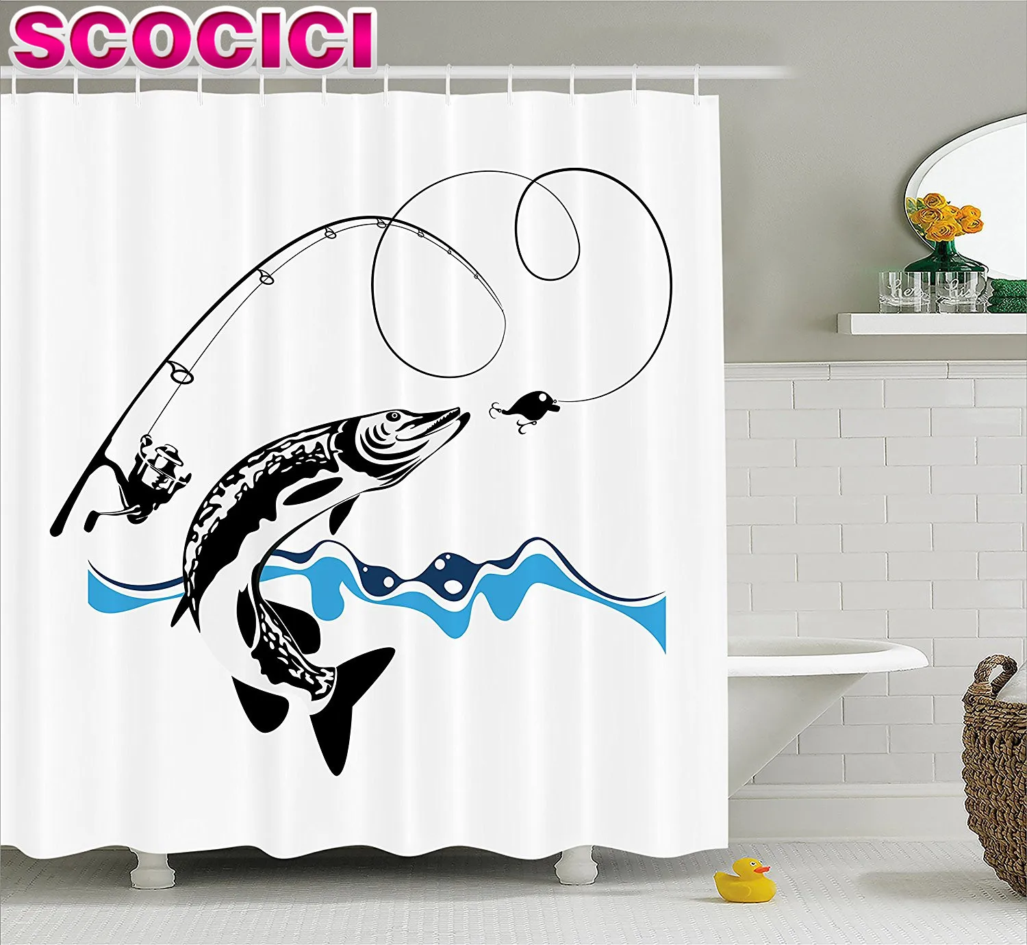 Fishing Decor For Bathroom My Web Value Fishing Decor Shower Curtain Pike Fish Catching Wobblers Reel Trap In River Raptorial Predator Print