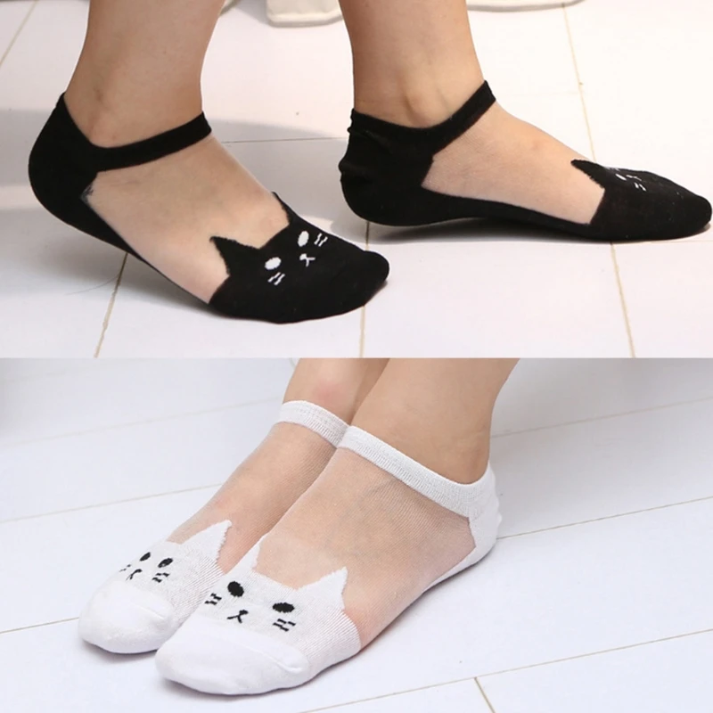 

Lovely Kids Cute Cat Mesh Socks Women Teenage Girls Summer Animal Ankle Socks