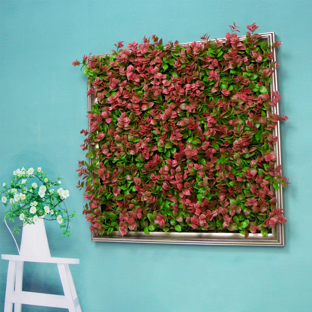 

ULAND 55x55cm Artificial Plant Wall Frame Home Decoration Accessories DIY Hanging Framed Fake Living Wall Vertical Garden Pink