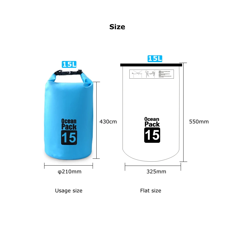 15L Водонепроницаемая водонепроницаемая сумка мешок мешочки для хранения продуктов плавания на открытом воздухе каякинга каноэ речной поход лодок