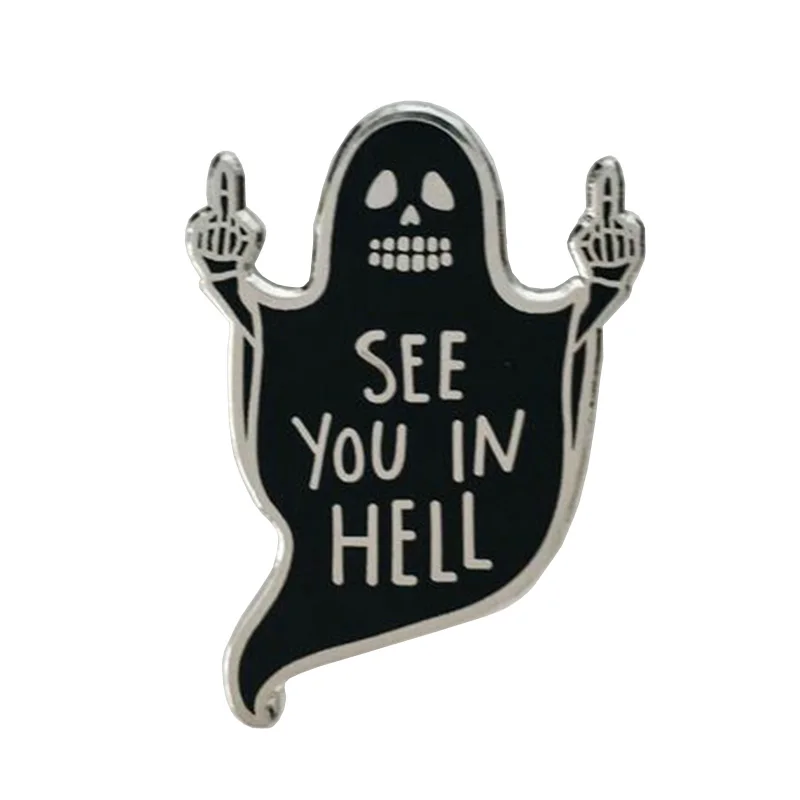 

See You in Hell Enamel Pin Halloween Horror Goth Atheist Gag Gift Badge Victorian Witch Altar Satan Death Decor, Autu