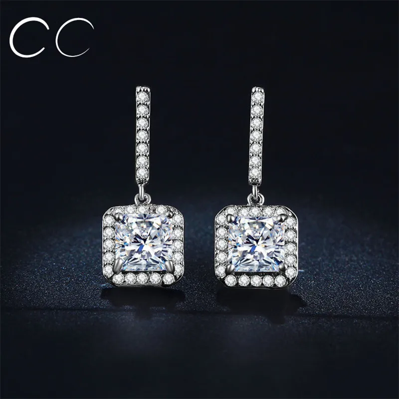 Square Earrings For Women AAA Cubic Zirconia Earring White Gold Plated Stud Earrings CZ Diamond-Jewelry Boucle d'Oreille E033