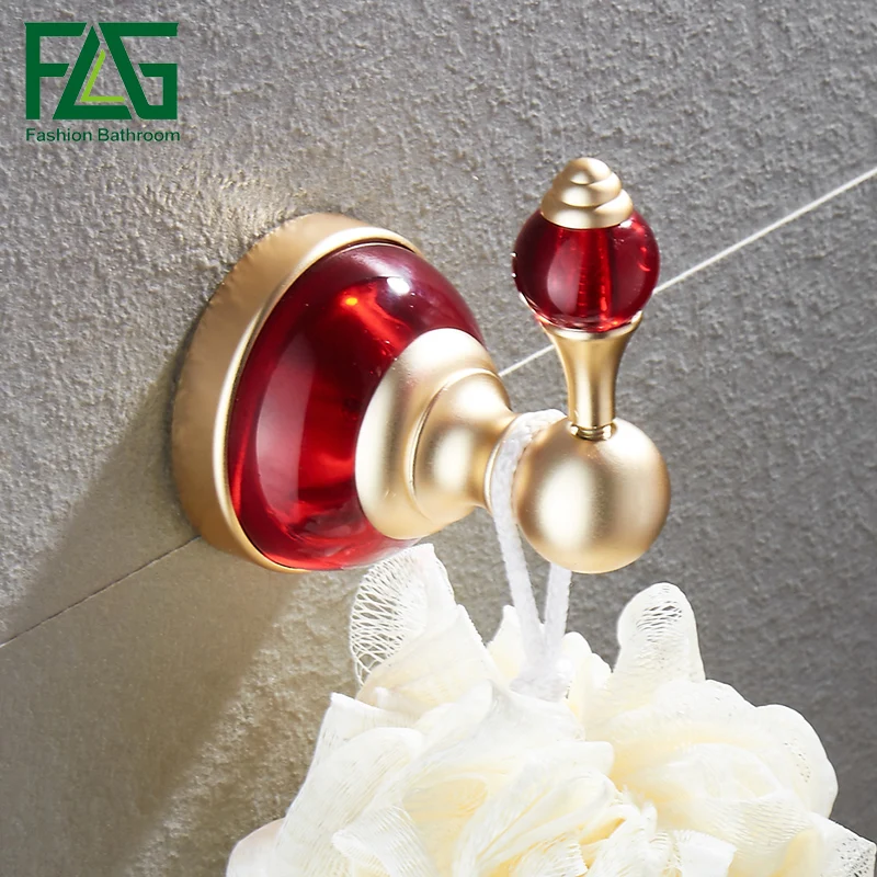 FLG Robe Hook Wall Coat Hooks Space Aluminum Red Crystal & Glass Towel