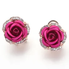 

Rose Flower Stud Earrings Womens 3D Big Rose Red Crystal Button Earring Engagement jewelry Wedding Earrings Gift for Girls 18MM