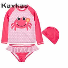 Одежда Для Купания Девочек преддошкольного возраста Для детей, на лето купальный костюм для плавания; Кепки Двойка с длинными рукавами и принтом с героями мультфильмов и пляжная одежда для девочек, купальник-бикини