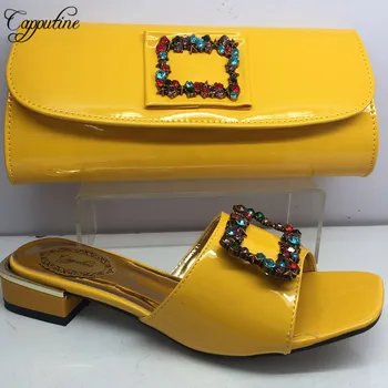 

Yellow Color Italian Fashion Style Shoes And Bag Set For Celebration Party Slingbacks Pumps 3CM Shoes And Bag Set On Sale BL255C