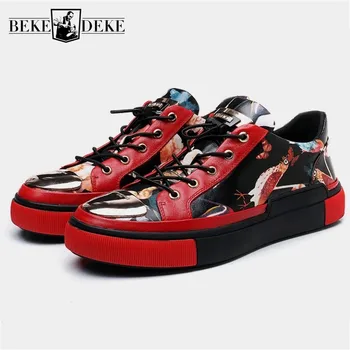 

High Quality Mens Leather Casual Shoes Winter New Sequins Round Toe Height Increased 6 CM Footwear Designer Sneakers Men Red