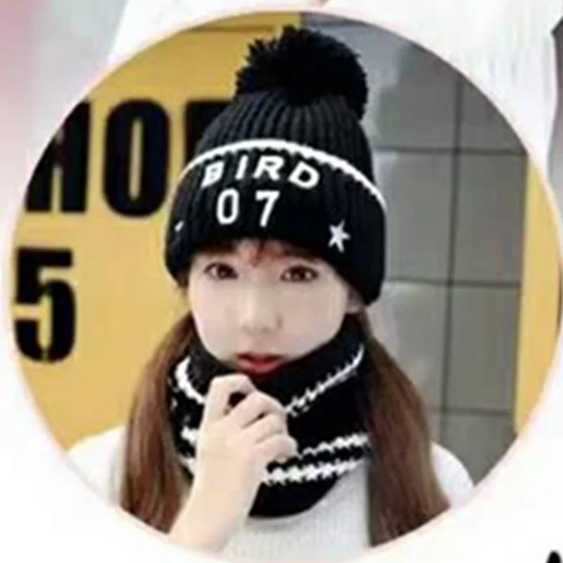 Женские шапки осенние и зимние модные брендовые кепки шарф вязаный из двух частей женский Gorros Повседневная шапка шарф Chapeu Feminino Bone - Цвет: Черный