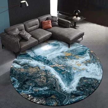 

Fashion modern abstract golden blue Sea starry sky rug living room floor mat bedroom Round mat custom made velvet plush carpet
