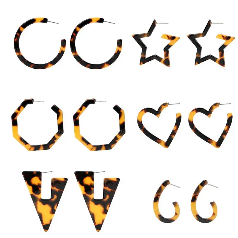 

Leopard Mottled Acrylic Stud Statement Hoop Earrings Women Resin Fashion Jewelry
