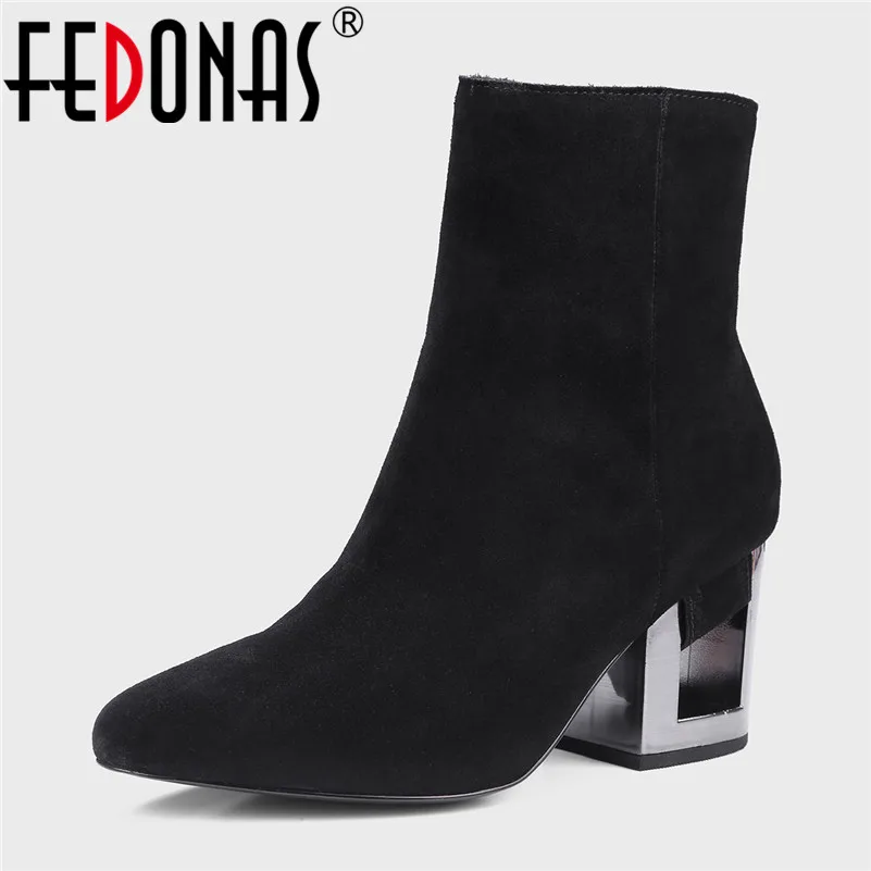 

FEDONAS New Women High Heels Ankle Boots Zipper Quality Elegant Office Pumps Comfort Square Toe Short Ladies Shoes Woman