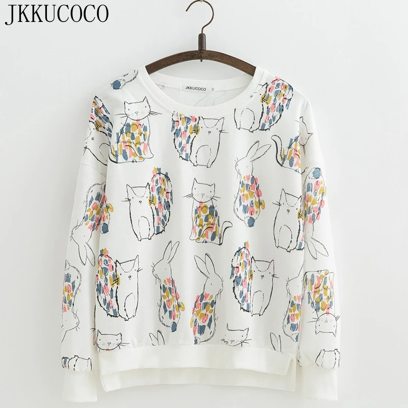JKKUCOCO кошка кролик мультфильм животных толстовки женские пуловеры с длинным