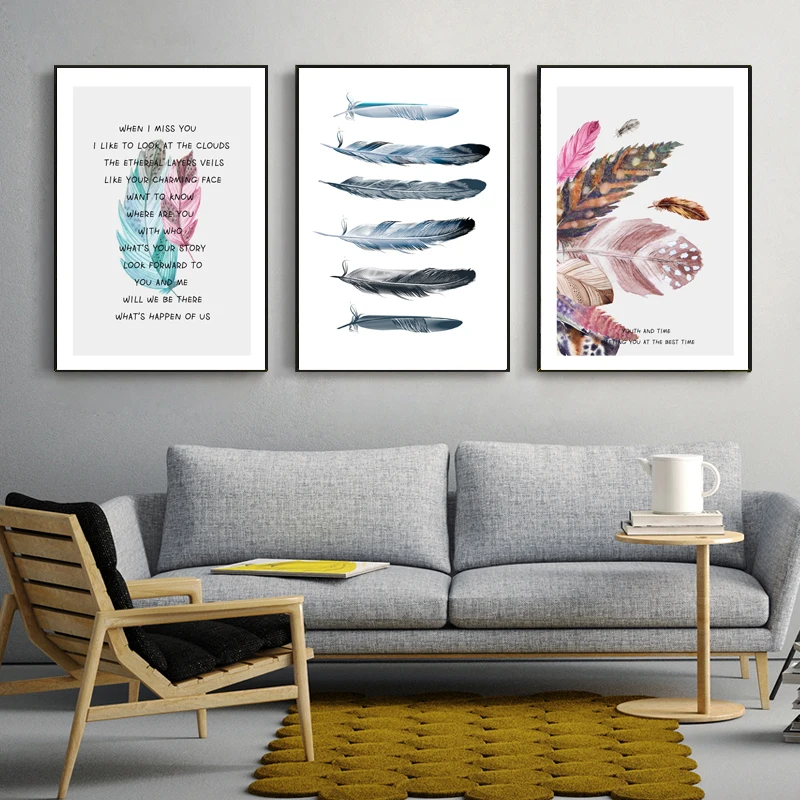 Nordic Poster Watercolor Feather Quote Wall Art Canvas Painting Posters And Prints Pictures For Living Room Bedroom Decor | Дом и сад