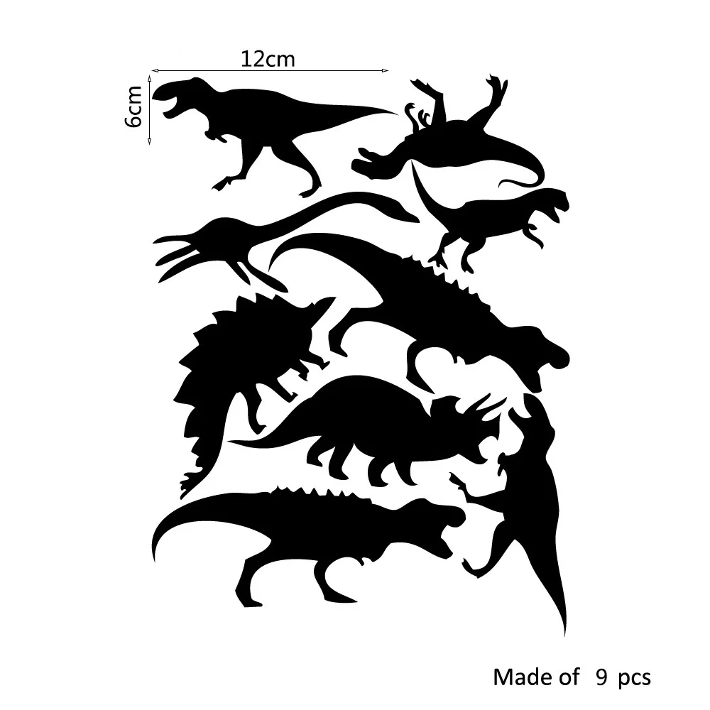 9 шт. = 1 комплект черный динозавр виниловая наклейка на стену DIY Наклейка на стену детская комната съемная декоративная наклейка s для детской спальни