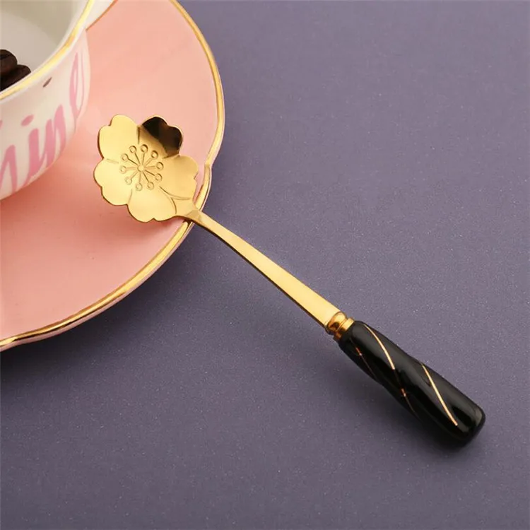 Новые керамические цветы для ручек перемешивание ложка кофейная ложка серебро золото китайский стиль Роза вишня Десертные Ложки - Цвет: A3