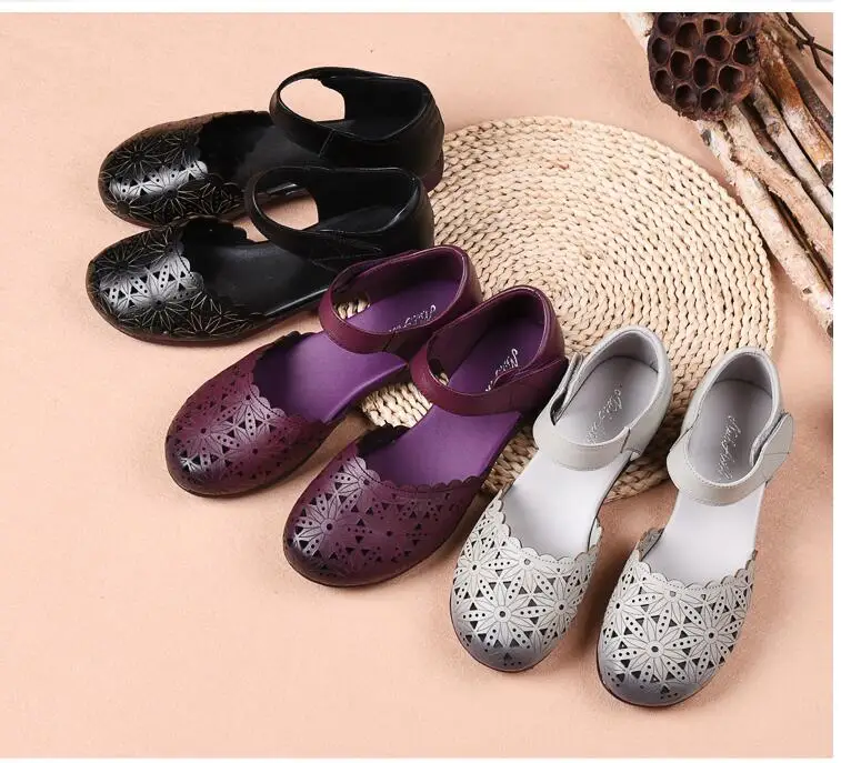 Летняя дышащая обувь из натуральной кожи; коллекция года; женская обувь на низком каблуке с перфорацией; слипоны из коровьей кожи; обувь для мам