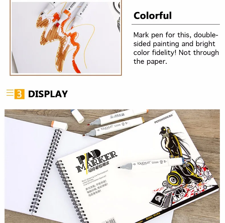 Potentate 32 листа маркерная книга Студенческая раскраска дизайн блокнот Набор для эскиза Милая книга для рисования школьные маркеры принадлежности