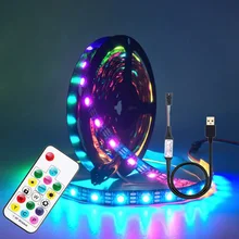 USB Светодиодная лента RGB WS2812B с 17 клавишами, пульт дистанционного управления, Адресуемая Пиксельная лента, светодиодный телевизор, задняя панель под шкаф, лампа DC5V 1 м/2 м/3 м/4 м/5 м