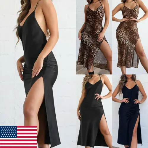 

Summer New Women Leopard Print Deep V-Neck Long Sexy Dresses High Slip Sexy Maxi Dress Evening Party Beach Sleeveless Sundress