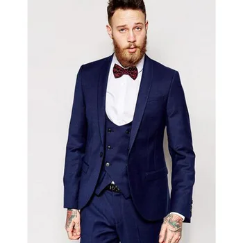 

Dark Blue Shawl Lapel Men Suit For Wedding 3Pieces(Jacket+Pants+Vest+Tie) Masculino Trajes De Hombre Blazer