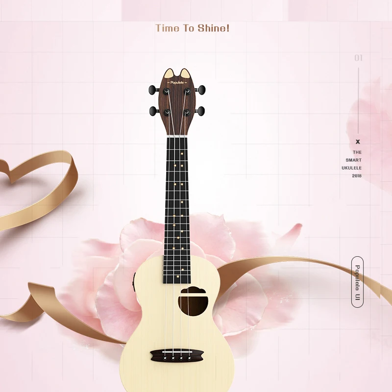 Populele Q1 23 дюйма умный концертный укулеле Ukelele Uke поддерживает приложение обучающее соединение ABS гриф с светодиодный светильник