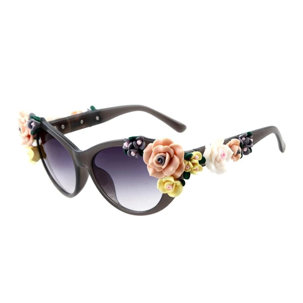 Популярные женские солнечные очки для девочек, очки с цветочным декором, круглая пластиковая оправа, защита UV400, ПК, линзы, розовые очки для улицы - Цвет оправы: NO.5