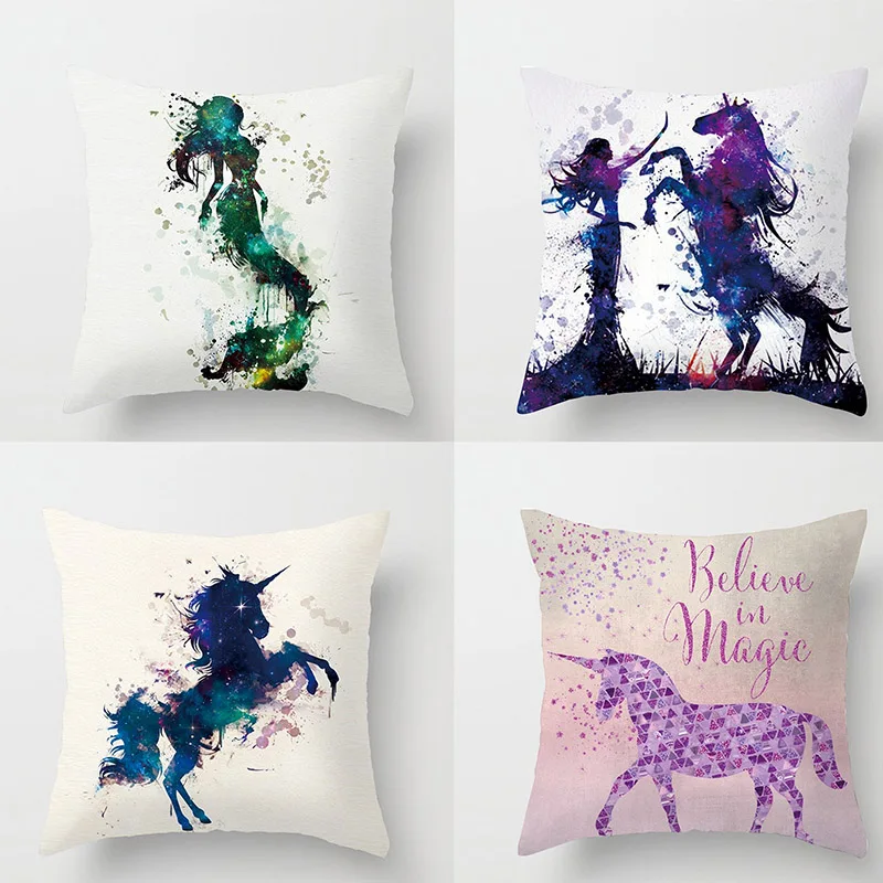 الكرتون يونيكورن رمي المخدة للمنازل نوم لينة غطاء وسادة مربع الشكل مكتب سيارة أريكة الزخرفية المخدة