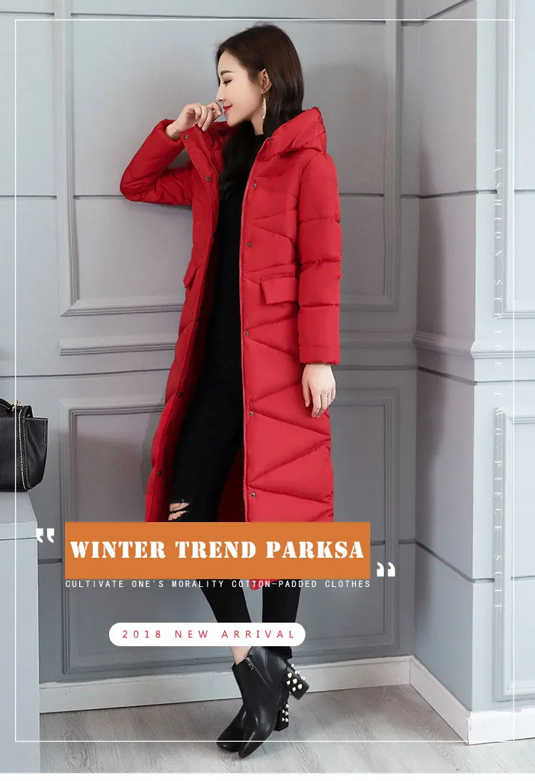 Новинка, модное дизайнерское Женское зимнее пальто, теплая Толстая парка, длинное женское пальто, Женское пальто с капюшоном, куртка с хлопковой подкладкой