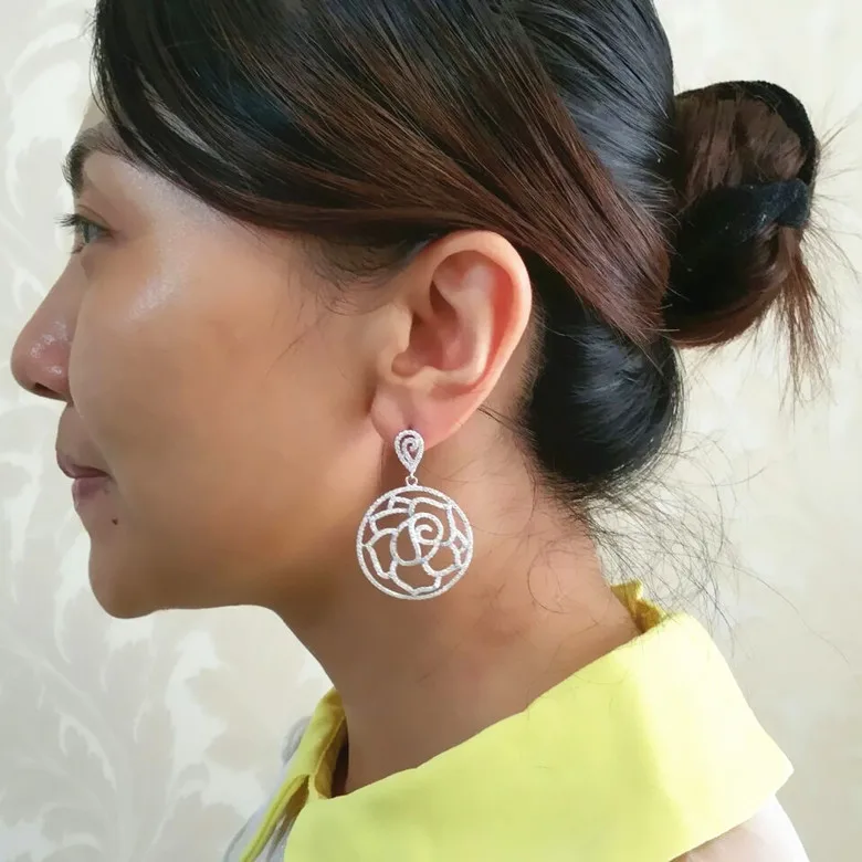 

490 stone grain Pure handmade Hollow out happiness rosette Earrings flashing dazzling earring ALW1860