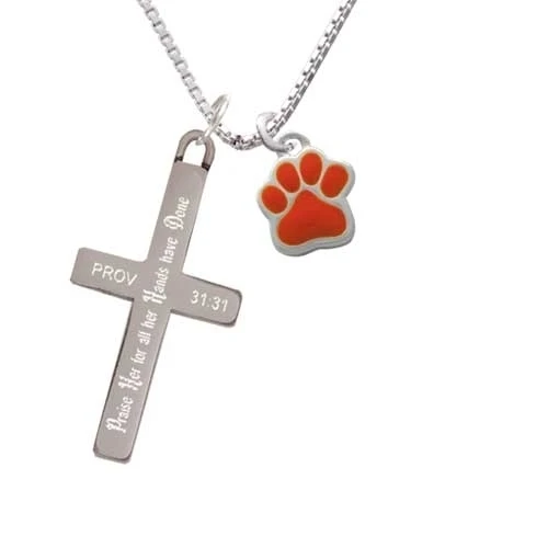 Small Orange Paw - Praise Her - Cross Necklace (1)