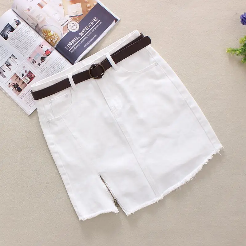 

2019 White Jeans Skirts Womens Summer Irregular Length Skirts Zippers Natural Waist Elastic Knee-Length Shorts Denim Skirts 3003