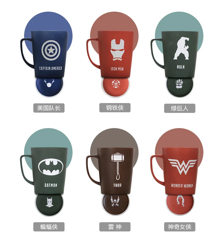 Бэтмен кофейная кружка Супермен чайная чашка Железный человек чашки и кружки Капитан Америка большой емкости отправить крышкой и ложкой