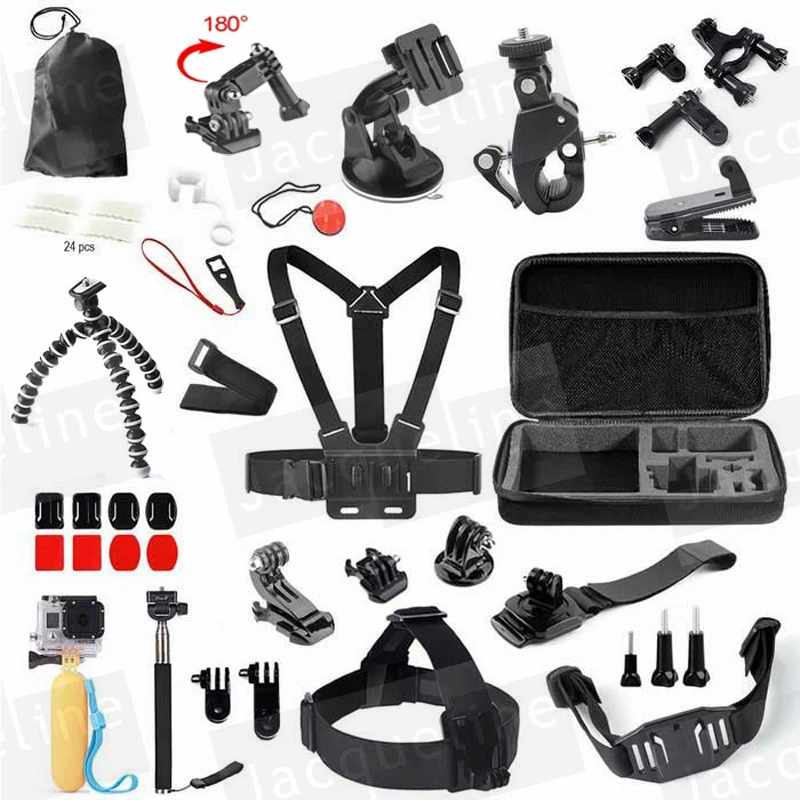 For SJCAM Chest Strap Head Mount Monopod Accessories Kit Case for GoPro Go pro hero 5