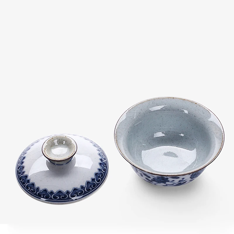 Синий и белый винтажный чайник Gaiwan в японском стиле грубая керамика стандартная