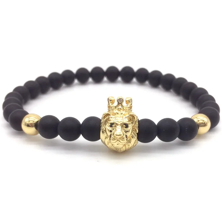 NAIQUBE New Fashion Lion Crown&Matte Stone Beads Charm Bracelets For Men Women Jewelry pulseira masculina - Окраска металла: 2