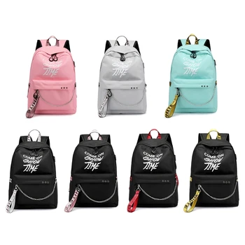 

THINKTHENDO School Bag Travel Waterproof Laptop Backpack Luminous Lyrics Print Charger USB