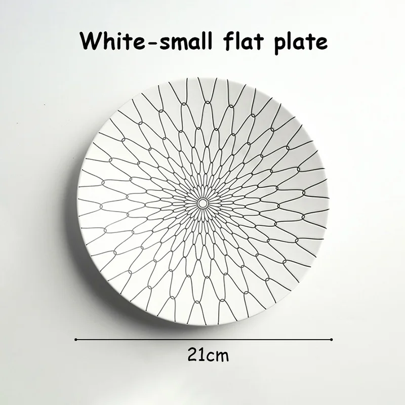 Простая плоская тарелка, миска для супа, набор керамической посуды с принтом, поднос для еды, десертные блюда, паста, салвер, контейнер для еды, набор посуды - Цвет: W-S-F-P