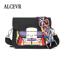 ALCEVR креативный принт из искусственной кожи сумки через плечо для женщин красочные широкий ремень сумка на плечо универсальная модная дамская сумка с клапаном