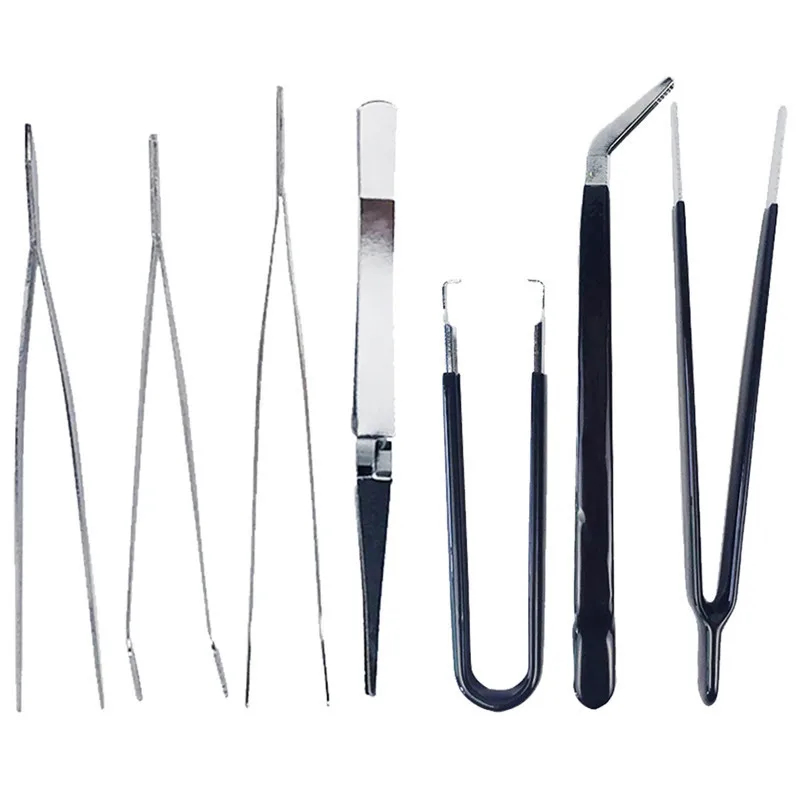 

7Pcs/Set High Carbon Steel Tweezers Anti-static Soldering Tweezers Sets for Soldering Station Phone Repair Tools
