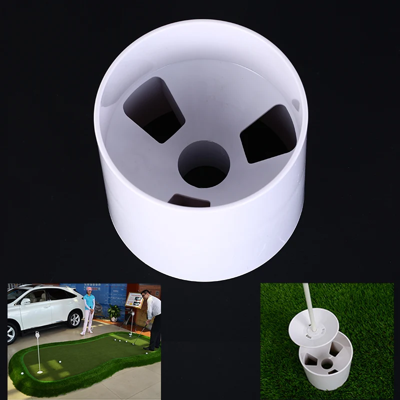 White Plastic Golf Hole Cup Putting Putter Yard Garden Training Backyard Practice Stick Putting Chipping Golf Training Aids