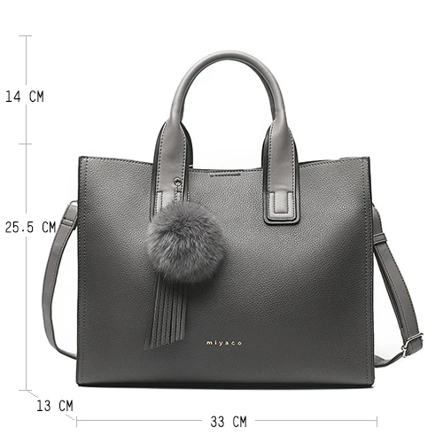 Miyaco, женская сумка, сумки для женщин, кожаные кошельки и сумки, женская ручная сумка с меховым шаром, с кисточкой, брендовая сумка-мессенджер - Цвет: Grey Handbag