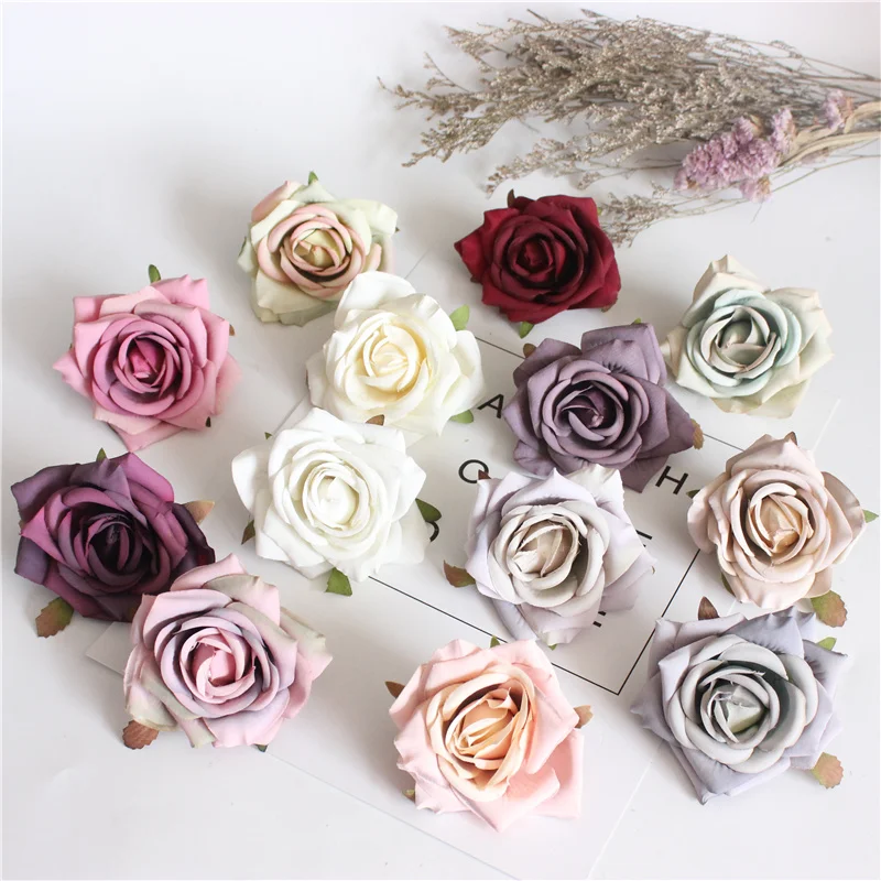 

1pcs 7.0cm Silk Rose Artificial Flower Wedding Home Furnishings DIY Wreath Sheets Handicrafts Simulation Cheap Fake Flowers