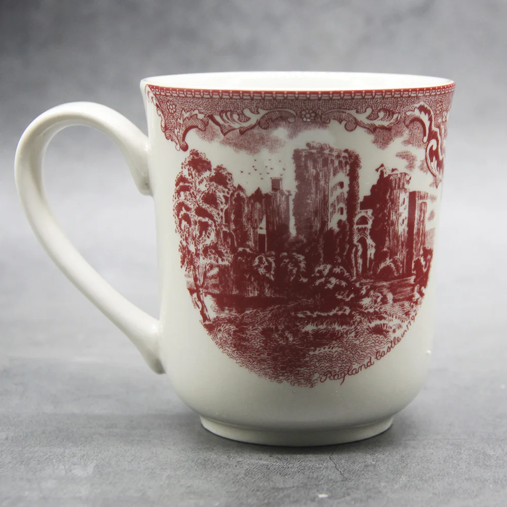 

300 ML England Traditional Old Britain Castles Pink Mug Coffee Tea Milk Drinking Cups with Handle Coffee Mug for Gift