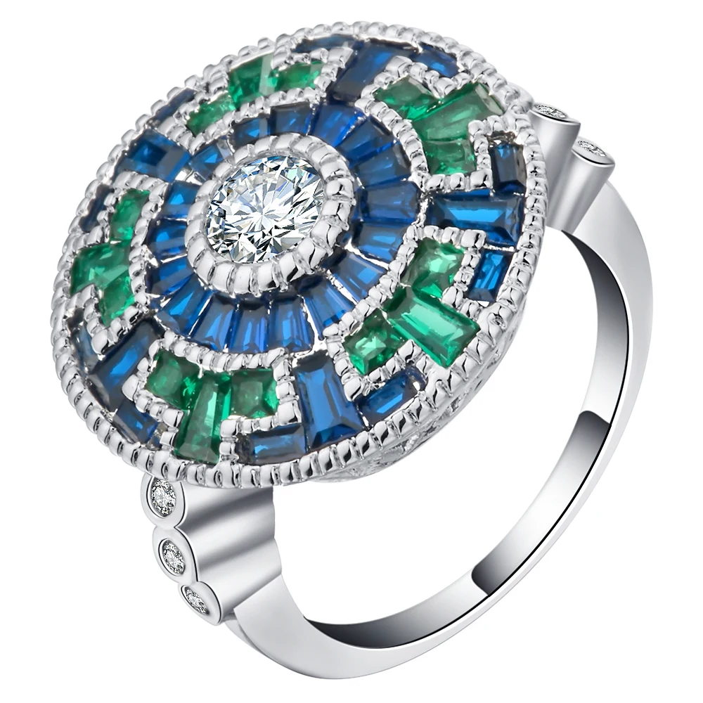 

Luxury colorful Cubic zirconia finger ring large Women fashion blue green colors jewelry Big Luxury Rings for party Accessories