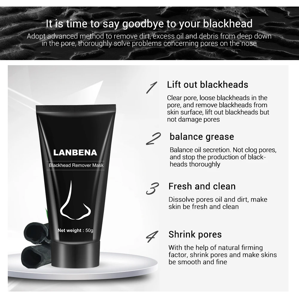 Lanbena, черная маска для удаления черных точек на носу, уход за лицом, лечение акне, Очищающая маска, полоска пор, уход за кожей, Очищающая маска, контроль жирности
