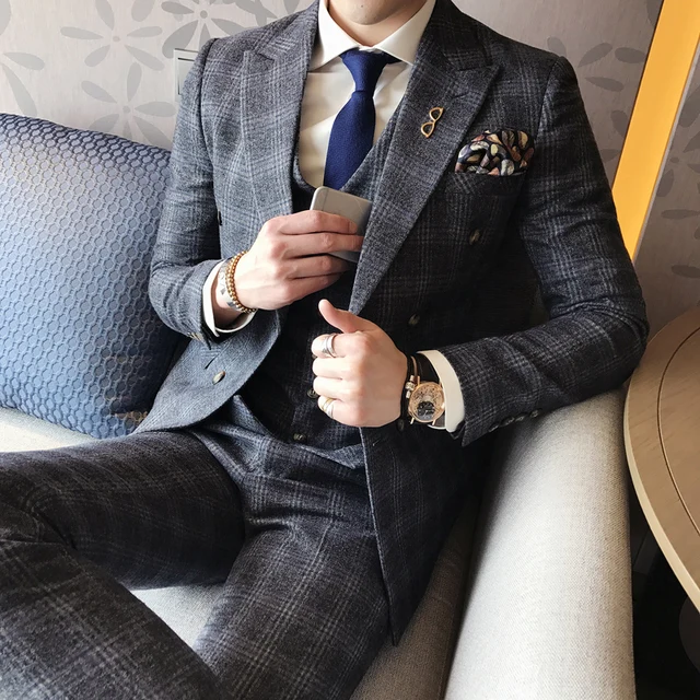 Aliexpress.com : Buy 2017 Vintage Plaid Suits Grey Vintage