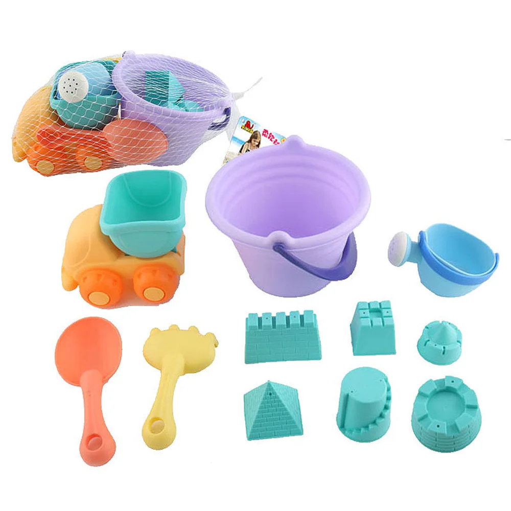 Летний пластиковый мягкий детский пляжный набор игрушек для ванны, игровой набор с утками, ведро, песочные формы для инструментов, игра с песком для детей в сумке - Цвет: 11pcs
